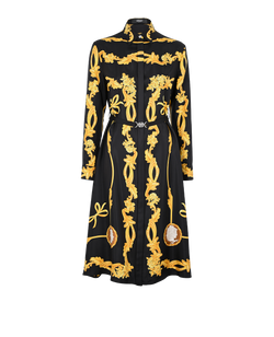 Versace Cameo Midi Shirt Dress, Silk, Black/Yellow, UK6, 3*