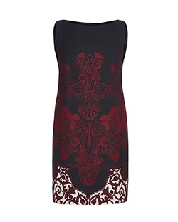 Versace Sleeveless Printed Dress, Viscose, Navy/Red, UK 10