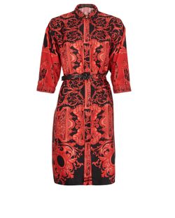 Versace Printed Shirt Dress, Silk, Red/Black, UK14, 3*