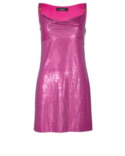 Versace Medusa Metal Mesh Mini Dress, Viscose, Pink, UK6, 3*