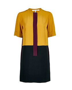 Victoria Beckham Shift Dress, Acetate/Viscose, Mustard/Purple, UK 6