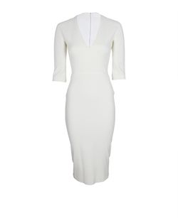 Victoria Beckham V Neck Midi Dress, Viscose, White, UK8, 3*