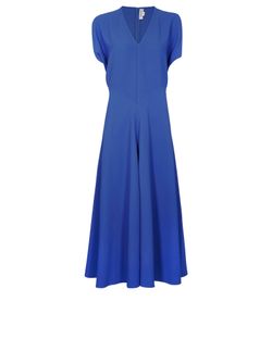 Victoria Beckham V-Neck Long Dress, Viscose, Blue, UK14