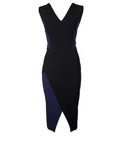 Victoria Beckham Sleeveless Fitted Panel Dress, Triacetato, Black/Blue, 8