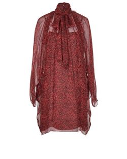 Yves Saint Laurent Printed Tie Up Dress, Silk, Red/Multi, UK14, 2*