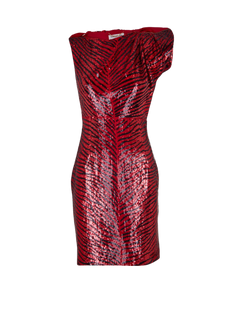 Saint Laurent Animal Print Sequined Dress, acetate/viscose, red/black, 6,