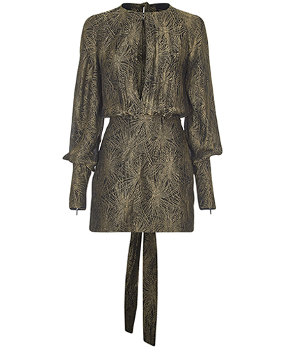 Saint Laurent Gathered Metallic Jacquard Mini Dress, front view