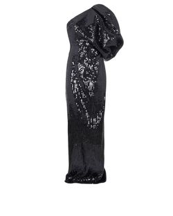 Saint Laurent Maxi Sequined One Shoulder Dress, black, viscose/acetate, 8,