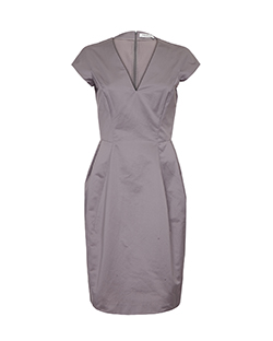 Yves Saint Laurent V Neck Pencil Dress, Cotton, Grey, UK 10