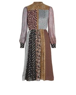 Saint Laurent Long Dress, Silk, Black/Multi, UK8, 3*