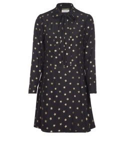Saint Laurent Stars Shirt Dress, Silk, Black/Gold, UK10, 3*