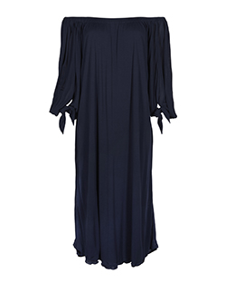 Yves Saint Laurent Tie Detailed Sleeve Dress, Viscose, Navy, 12