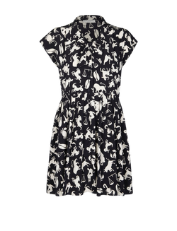 Yves Saint Laurent Zodiac Print Babydoll Dress, Silk, Black/White, UK14, 3