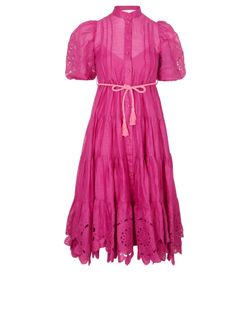 Zimmermann Midi Tied Waist Dress, Cotton, Purple, UK6P, 3*