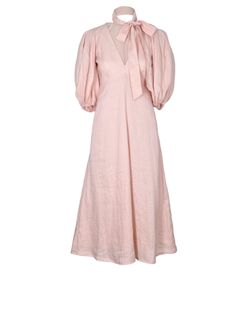 Zimmermann Wrap Bow Sleeved Dress, Linen, Pink, UK8, 3*