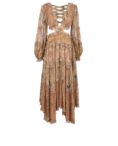 Zimmerman Cut Out Paisley Dress, &pound;250, Clothing, Green/Pink, Viscose, Front view