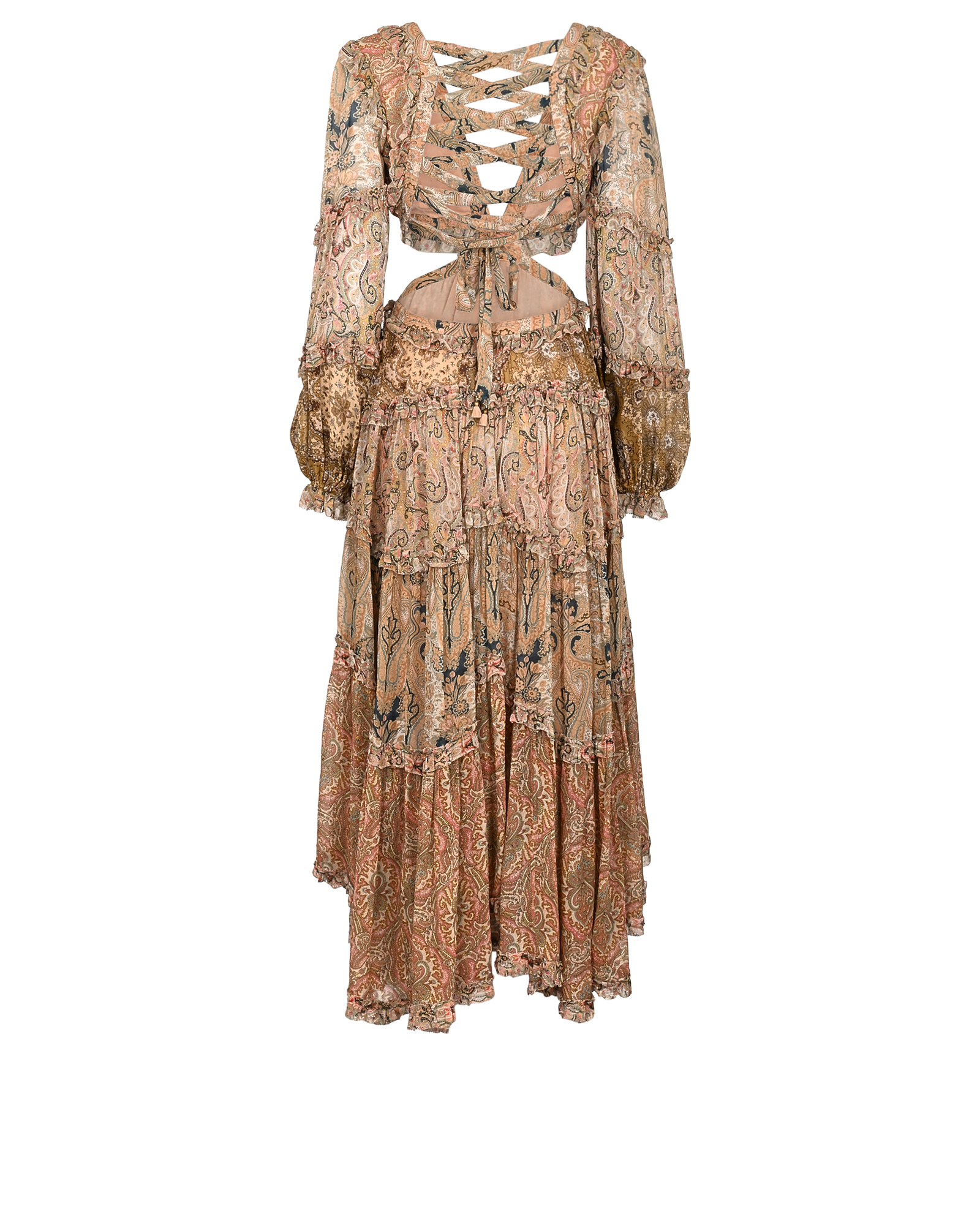 Zimmerman Cut Out Paisley Dress, &pound;250, Clothing, Green/Pink, Viscose, Back view