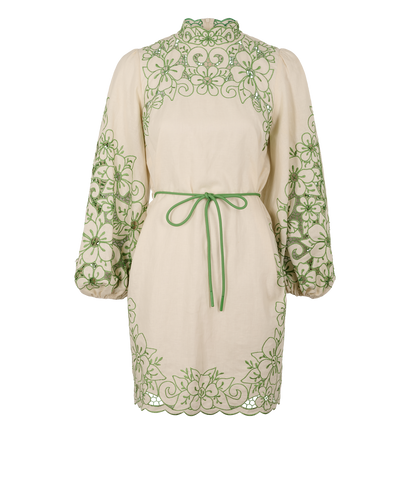 Zimmermann Teddy Floral Mini Dress, &pound;220, Clothing, Cream/Green, Linen, Front view