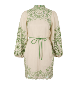 Zimmermann Teddy Floral Mini Dress, Linen, Cream, - Green, UK 10, 3*