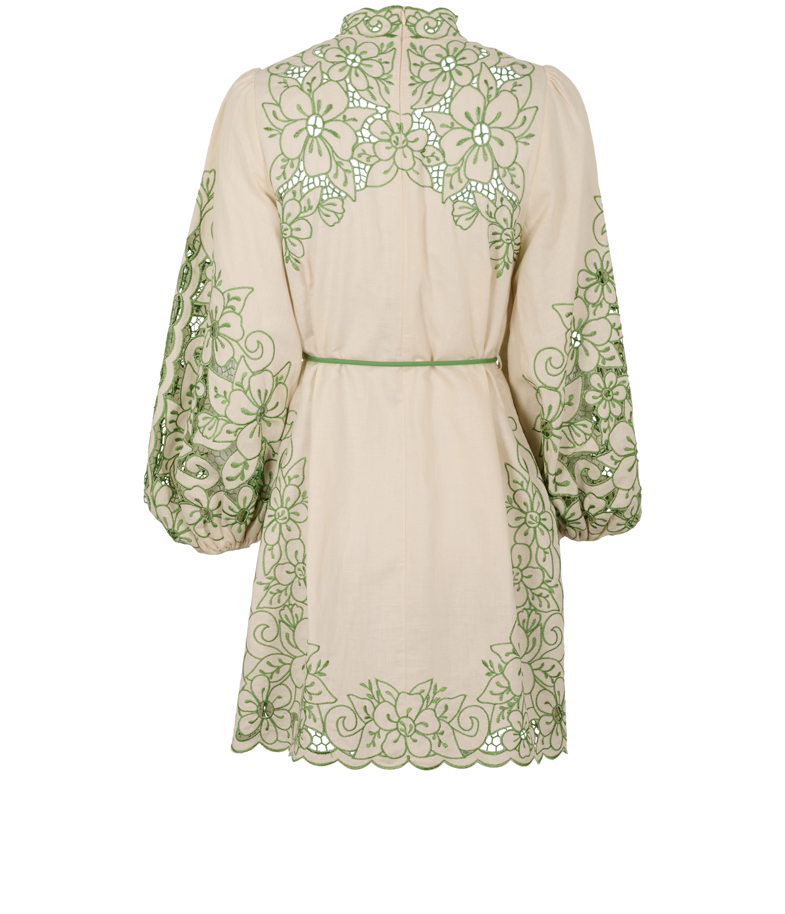 Zimmermann Teddy Floral Mini Dress, &pound;220, Clothing, Cream/Green, Linen, Back view