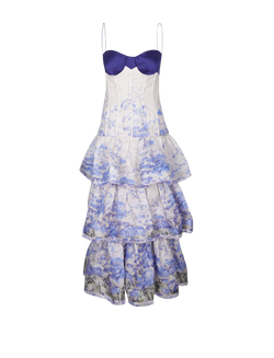 Zimmermann Luminous Floral Tiered Dress, linen, blue, 14, 5*, T