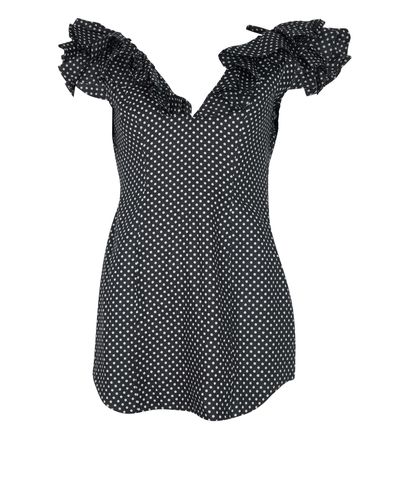 Zimmermann Polka Dot Ruffle Mini Dress, &pound;120, Clothing, Black/White, Linen, Front view