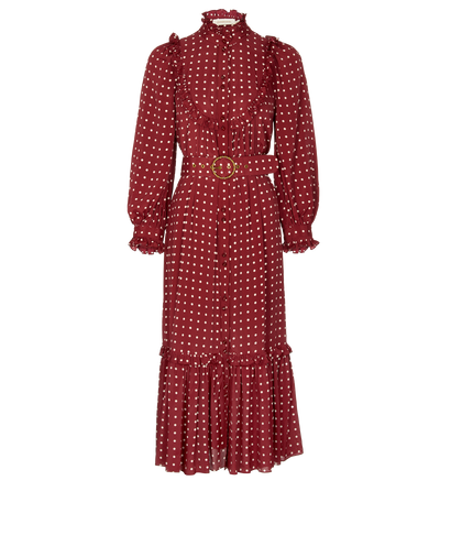 Zimmermann Belted Polka Dot Dress, &pound;150, Clothing, Burgundy/White, Silk/Viscose, Front view