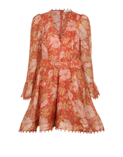 Zimmermann Belted Dress, Linen, Orange, UK14, 2*