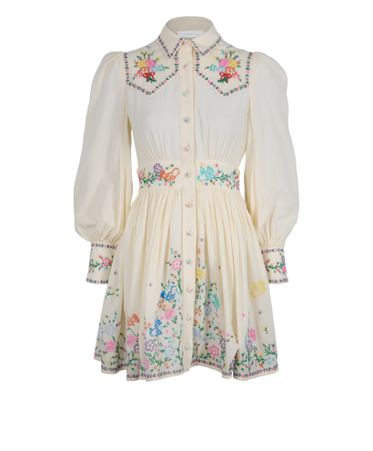 Zimmermann Embroidered Long-Sleeve Dress, &pound;180, Clothing, Cream, Cotton, Front view