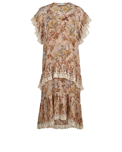 Zimmermann Floral Pleated Dress, Polyester, Peach, 14, 1*