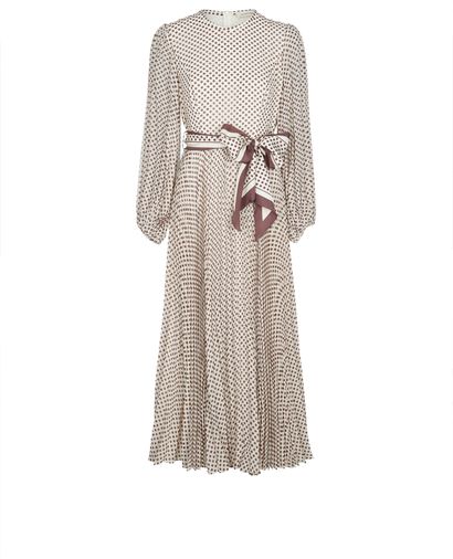 Zimmermann Sunray Belted Pleated Polka-dot Midi Dress, front view