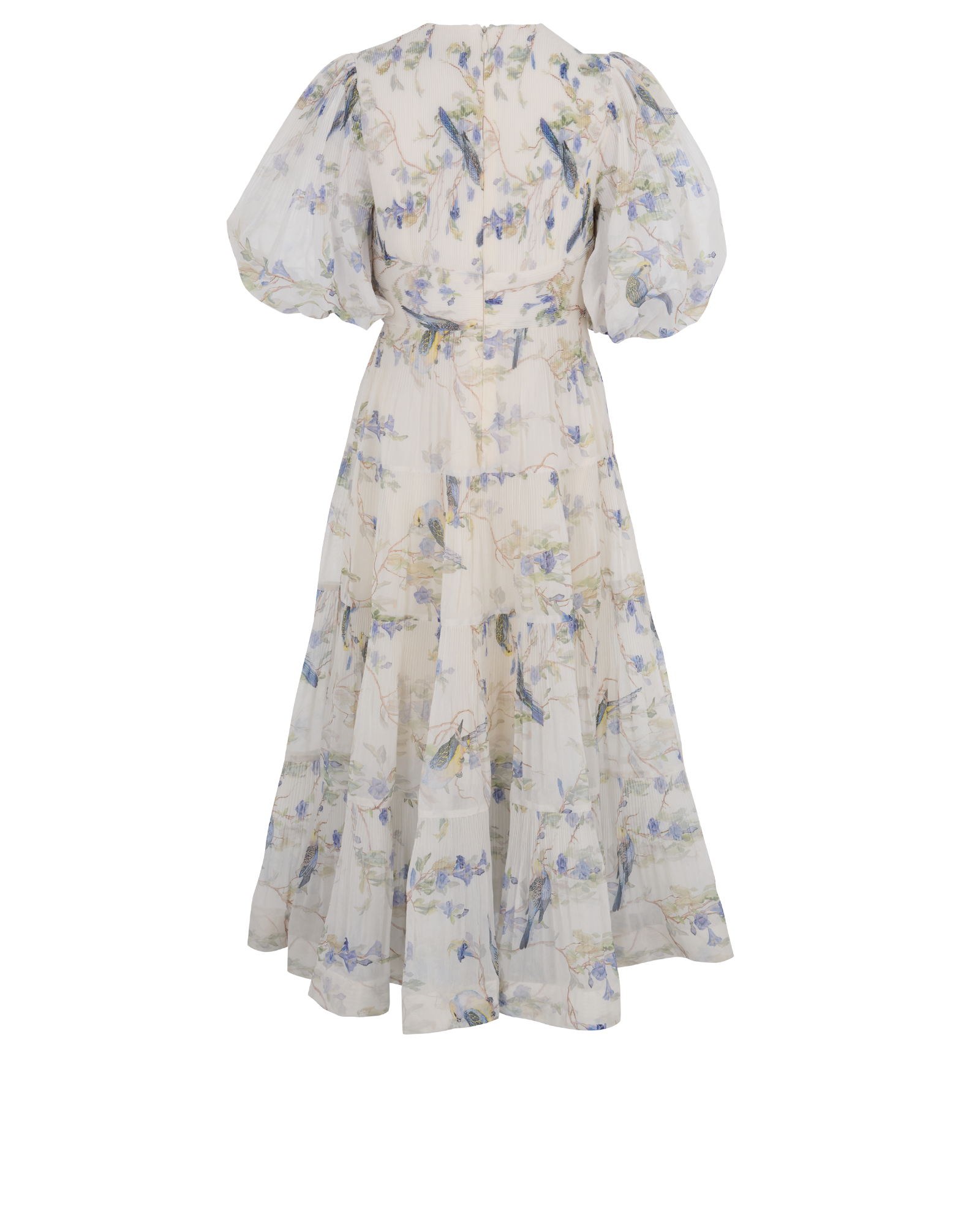 Zimmermann Floral Pleated Dress, &pound;295, Clothing, Blue/Green/White, Nylon (Polymer)/Polyester (Polymer), Back view