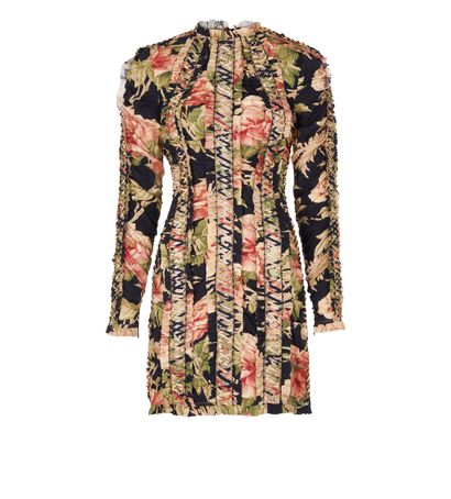 Zimmerman Espionnage Lace Up Pencil Dress, £495, Clothing, Beige/Black/Green, Silk, Front view