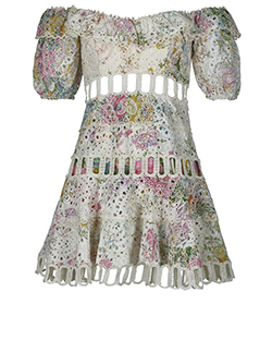 Zimmermann Floral Mini Dress, Cotton, Cream, UK 12
