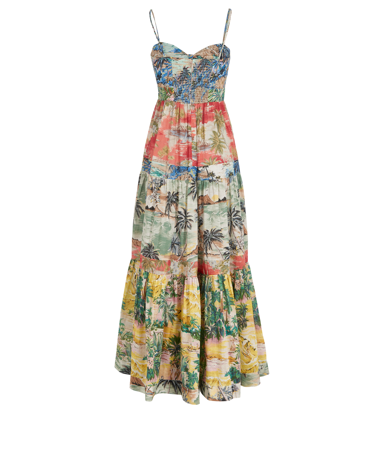 Zimmermann Palm Trees Long Dress, &pound;190, Clothing, Blue/Green/Red, Cotton, Back view