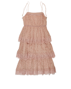 Zimmerman Tiered Embroidered Dress, Silk, Pink, UK12, 2*