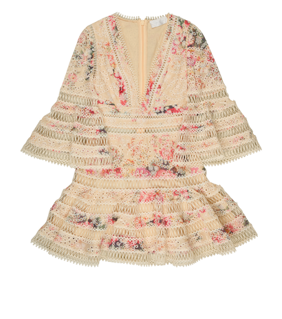 Zimmermann Floral Lace Trimmed Mini Dress, &pound;150, Clothing, White, Cotton, Front view
