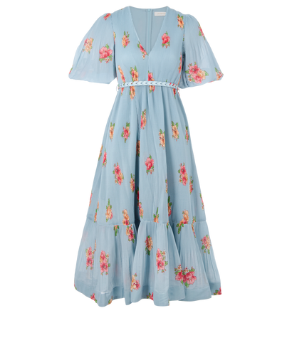 Zimmerman Belted Floral Plisse Organza Midi Dress, front view