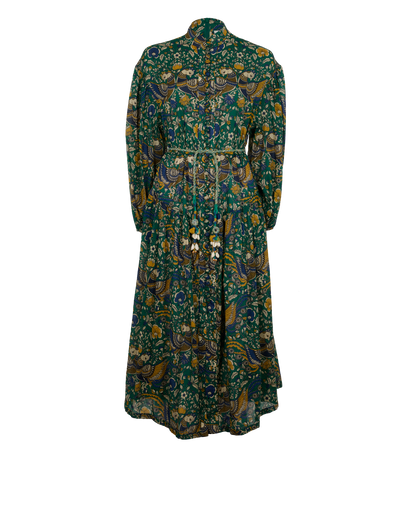 Zimmerman Bird & Floral Printed Tie-Waist Dress, &pound;210, Clothing, Green, Cotton, Front view