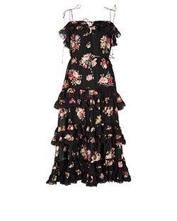 Zimmermann Floral Ruffle Maxi Dress, Silk, Black, 12
