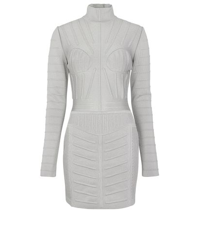 Balmain Bodycon Embossed Mini Dress, &pound;490, Clothing, Grey, Viscose, Front view