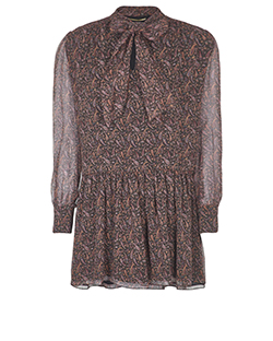 Saint Laurent Long Sleeve Paisley Mini Dress, Silk, Brown, 10, 2*