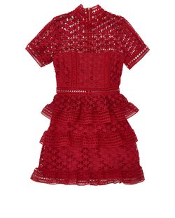 Self-Portrait High Neck Star Lace Dress, Polyester, Red, 3*