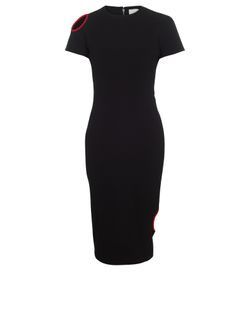 Victoria Beckham Cut Out T-Shirt Fitted Dress, Triacetate, Black/Red, UK8,