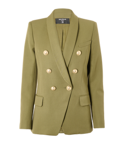 Balmain Double-Breasted Jacket, Wool, Green, UK10, 2*