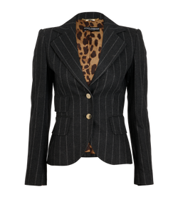 Dolce & Gabbana Striped Single-Vent Blazer, Virgin Wool, Grey, UK 6, 2*