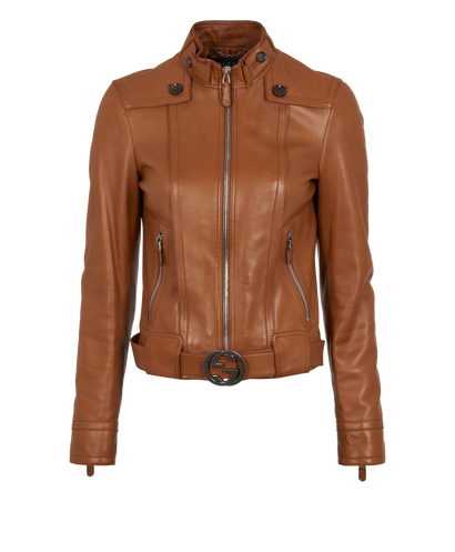 Gucci GG Belted Biker Jacket, &pound;750, Clothing, Brown, Leather, Front view