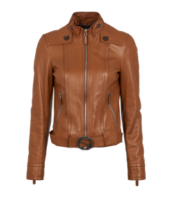 Gucci GG Belted Biker Jacket, Leather, Brown, Sz S, 2*