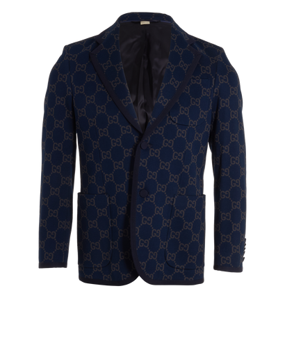 Gucci GG Supreme Single-Vent Blazer, &pound;650, Clothing, Navy, Cotton, Front view