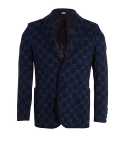 Gucci GG Supreme Single-Vent Blazer, Cotton, Navy, UK 12, 3*